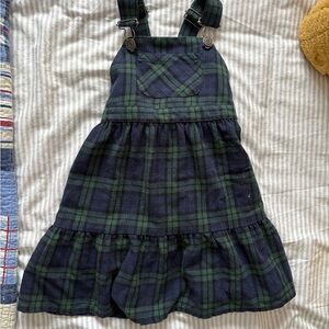 Plaid Green and Blue Kids Overall Dress